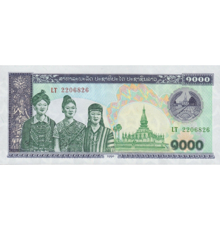 Laos 1000 Kip 1998 Pick 32Aa (Contiene manchas)